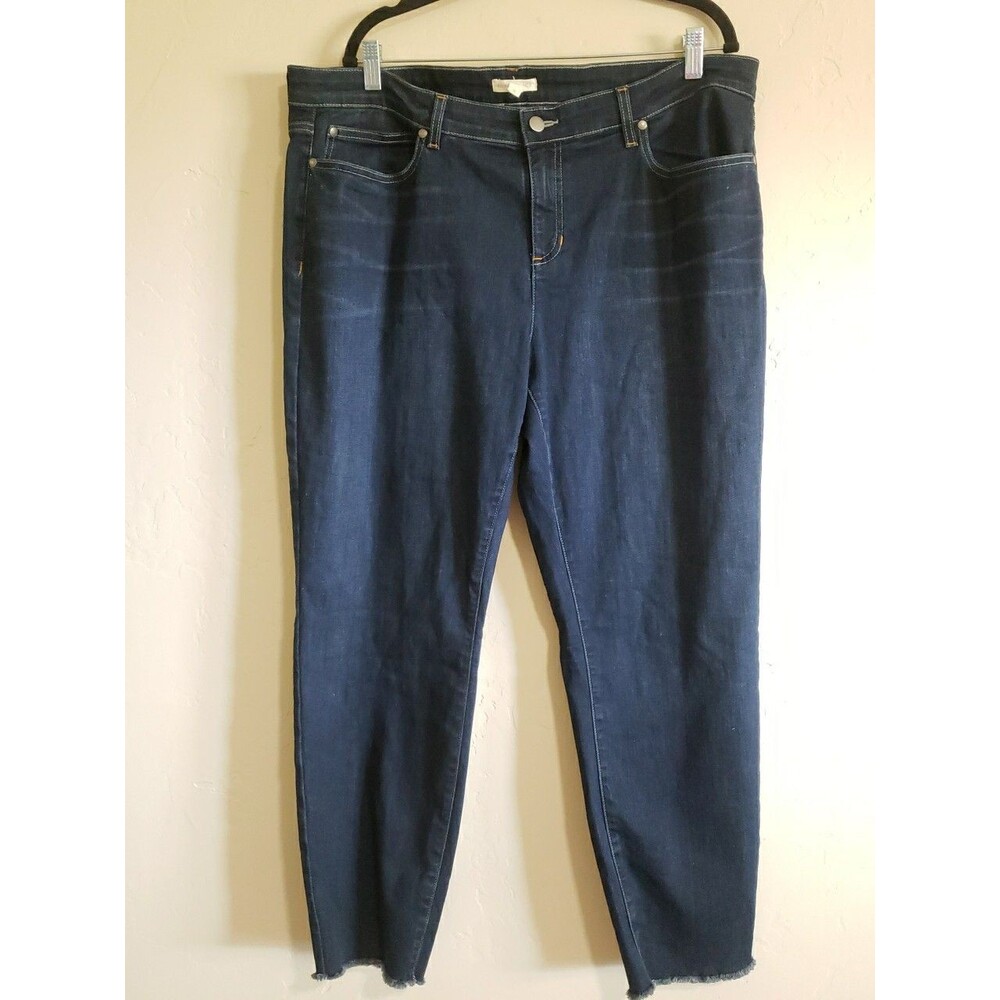 Eileen Fisher Jeans Womens 18 Blue Frayed Hem Plus Size Stretch Denim Dark Wash